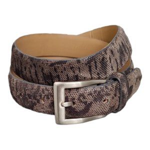 Leather Belt Python Print Tan/Beige Black Size M Leather Thin Belt Animal Print